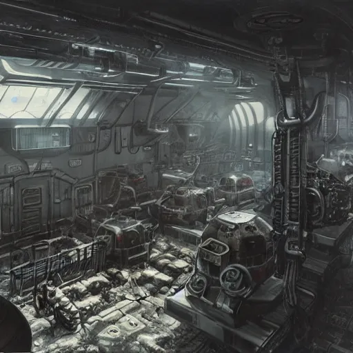 Image similar to photo of a dieselpunk moonbase