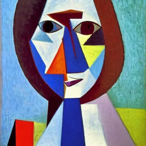 Prompt: 20 year old bald man with a short length full brown beard and vibrant blue eyes sitting and staring gloomly. Dark. cubist painting. Pablo picasso. fractal geometry. infinite. psychedlic.