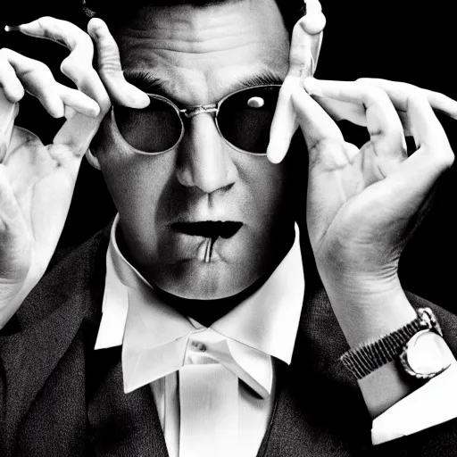 Image similar to psy as patrick bateman, studio portrait