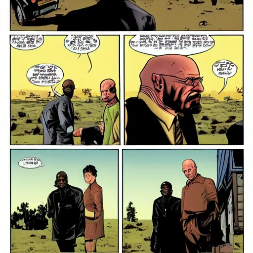 Prompt: dark gritty breaking bad comic book by Garth Ennis RV scene