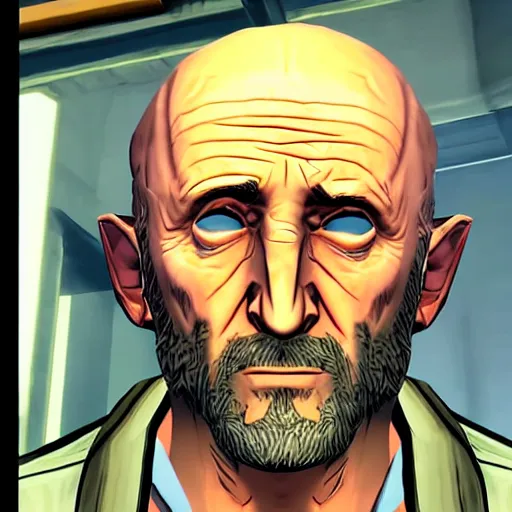 Image similar to Mike Ehrmantraut in the wolf among us, ultra realistic, highly detailed, 4K, 2 colored lighting. extremely interesting