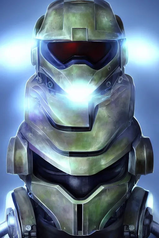 Image similar to robot ninja mask helmet halo master chief radiating a glowing aura global illumination ray tracing hdr fanart arstation by ian pesty and katarzyna da „ bek - chmiel