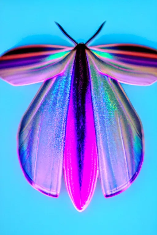 Prompt: high quality close-up photo iridescent moth! jeweled gorgeous! highly detailed david ligare elson peter cinematic neon lighting high quality low angle hd 8k sharp shallow depth of field