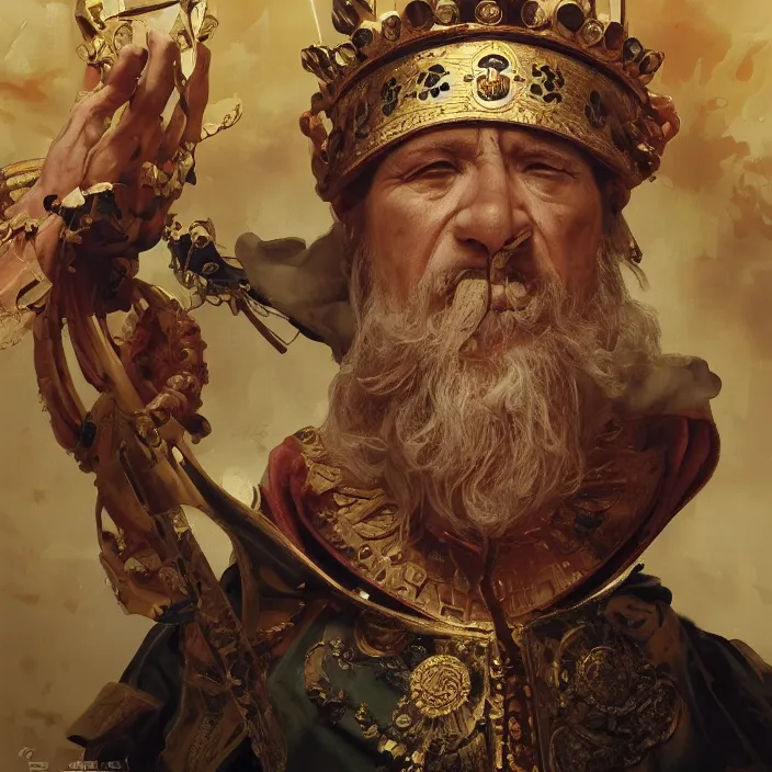 Image similar to excellent painted portrait of the last emperor of rome the ancient caesar invictus, masterpiece painting with detailed face, 4k, trending on artstation, octane render, art by artgerm and greg rutkowski and alphonse mucha and craig mullins and James Jean and Andrei Riabovitchev and Marc Simonetti and peter mohrbacher