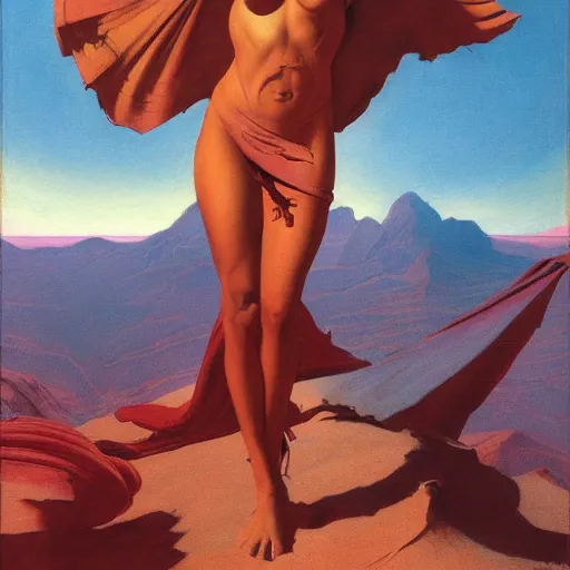 Image similar to Silk sheet desert ecstasy Bedouin under crimson azure diamond sky, in the style of Frank Frazetta, Jeff Easley, Caravaggio, extremely clear faces coherent, clear lines, 8K revolution