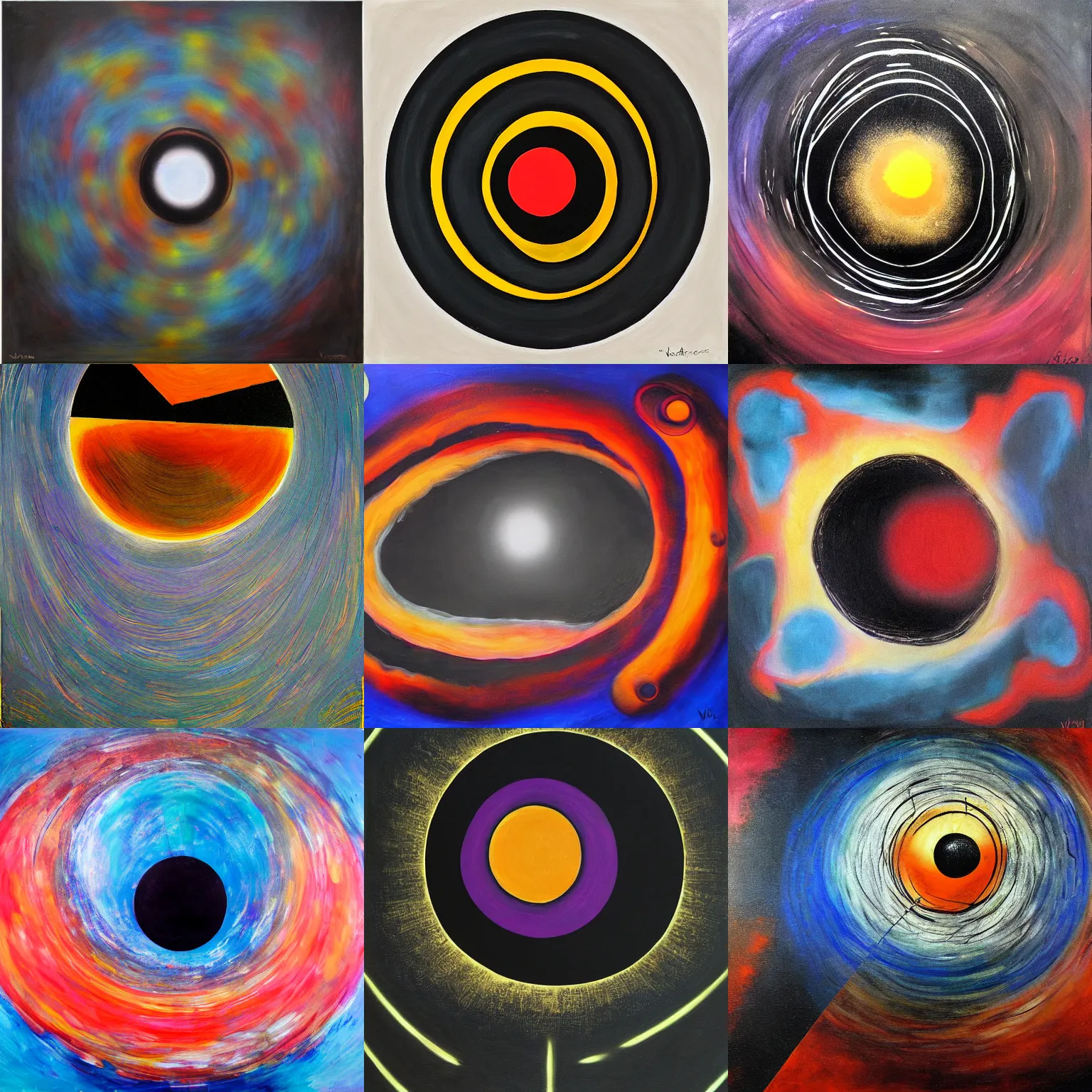 Prompt: black hole sun, abstract, symbolic painting by Victor Hugo