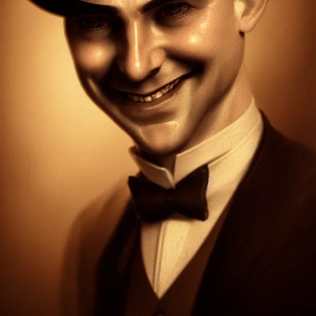 Image similar to portrait of a 1 9 2 5 magician, clean shaven, smiling, atmospheric lighting, intricate, ultra detailed, well composed, best on artstation, cgsociety, epic, stunning, gorgeous, intricate detail, wow, masterpiece