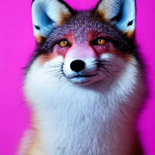 Image similar to pink fox, blue background, 8 k, 8 5 mm f 1. 8