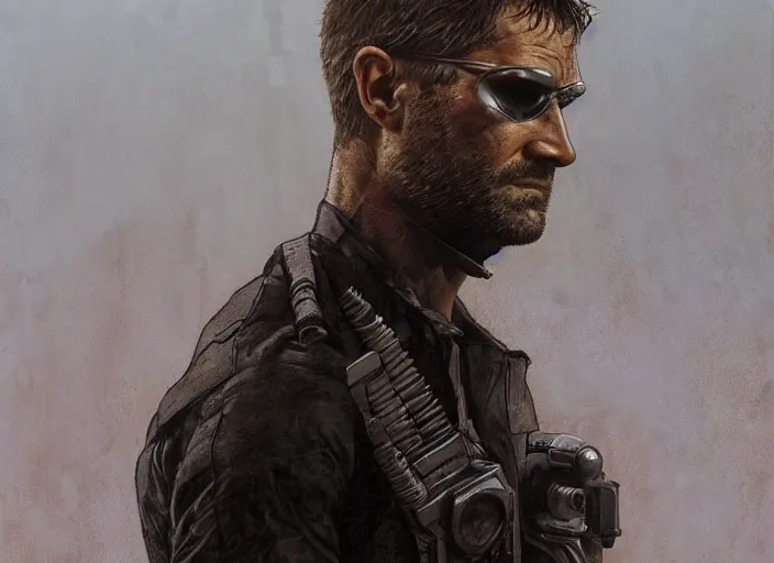 Image similar to sam fisher knocking out guard ( blade runner 2 0 4 9, dystopian, cyberpunk 2 0 7 7 character design ). portrait by james gurney and laurie greasley, oil on canvas. cinematic, hyper realism, realistic proportions, anatomy, dramatic lighting, high detail 4 k