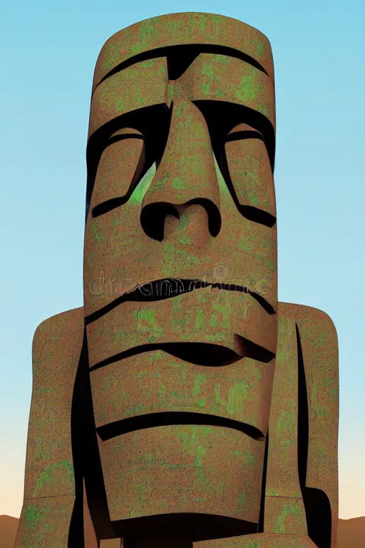 Image similar to cubist moai statue cutout digital illustration cartoon colorful beeple