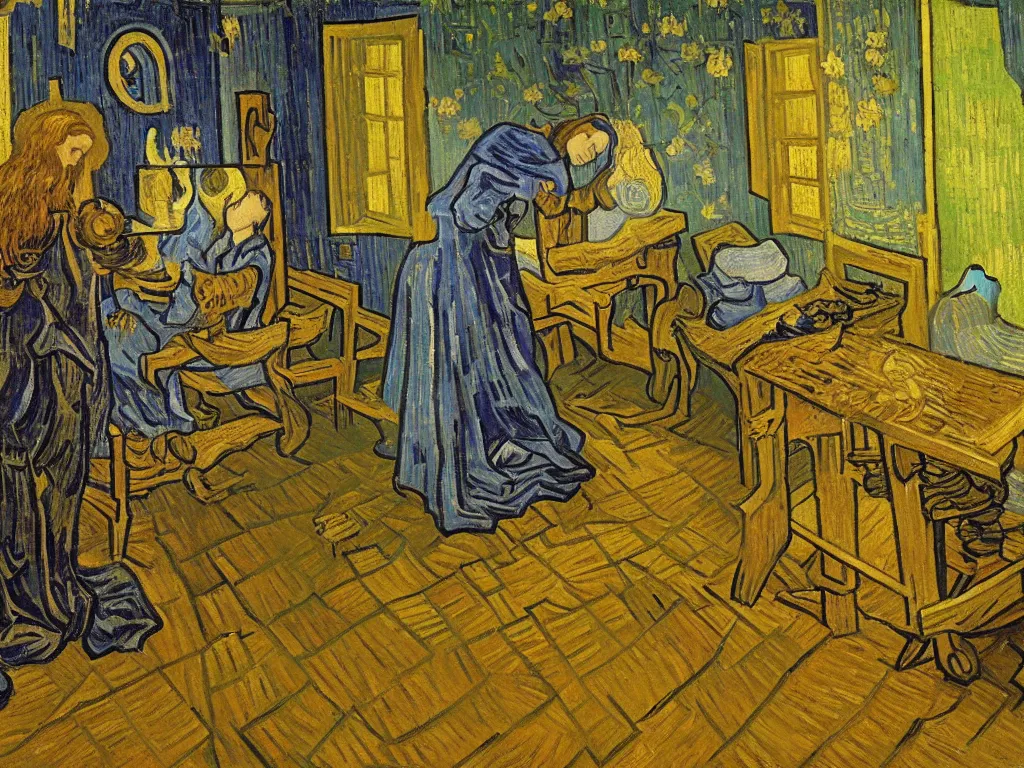 Prompt: the annunciation by van gogh oil painting