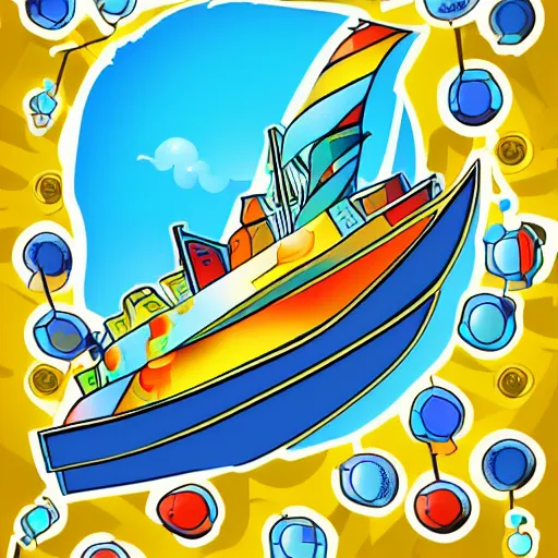 Image similar to Ship in a bottle, sticker, colorful, illustration, highly detailed, no jagged lines, vector art, smooth