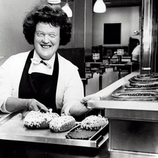 Image similar to photo of julia child working at burger king