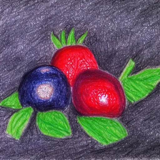 Image similar to super basic drawing of berries and diamonds, crayon on paper