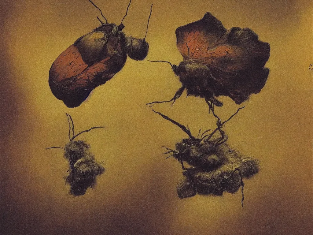 Image similar to The face of a strange puffy moth. Painting by Beksinski, Walton Ford