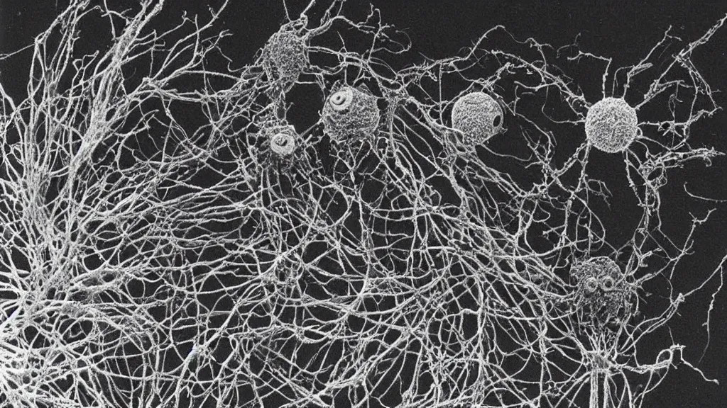 Prompt: a beautiful microscopic scientific photo of a coronavirus and an alien life form seen through the electron microscope, dark, sinister, detailed, in the style of John Gould and ernst haeckel