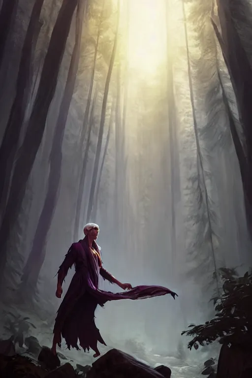 Prompt: a human elemental sorcerer, forest setting, colorful magic, male, white skin, young, sharp focus, concept art, dynamic lighting, unreal engine, by greg rutkowski 0. 5, emylie boivin 2. 0, kyle herring 1. 0