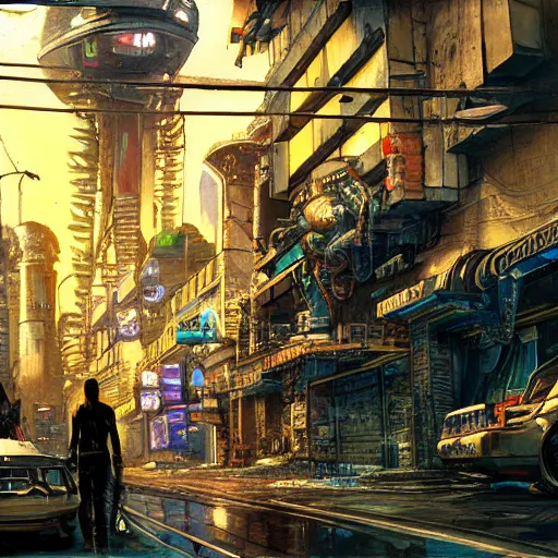Image similar to detailed painting of a cyberpunk street with a fish tank, celestial ephemeral ornaments and hr giger architecture, artstation, dave mckean, cinematic