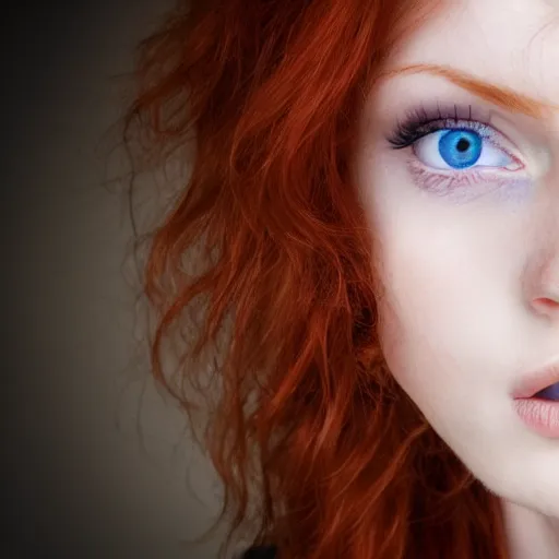 Image similar to young redheaded woman with blue eyes and detailed face