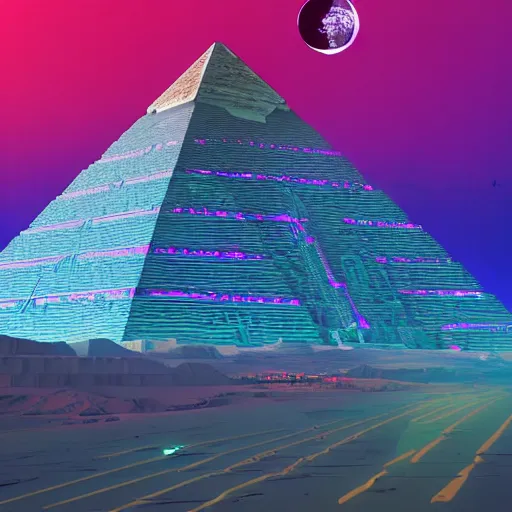 Prompt: cyberpunk pyramids in egypt by paolo eleuteri serpieri and tomer hanuka and chesley bonestell and daniel merriam and tomokazu matsuyama, unreal engine, high resolution render, featured on artstation, octane, 8 k, highly intricate details, vivid colors