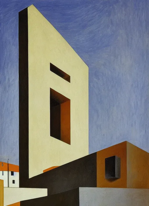 Image similar to a painting of an alejandro aravena building by giorgio de chirico