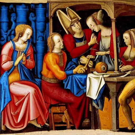 Prompt: Medieval painting of jesters doing surgery. High resolution. Highly realistic. Highly detailed. 8k. 4k.