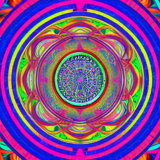 Image similar to 8k psychedelic abstract illustration of a dreamcatcher woven with a sacred geometry mandala