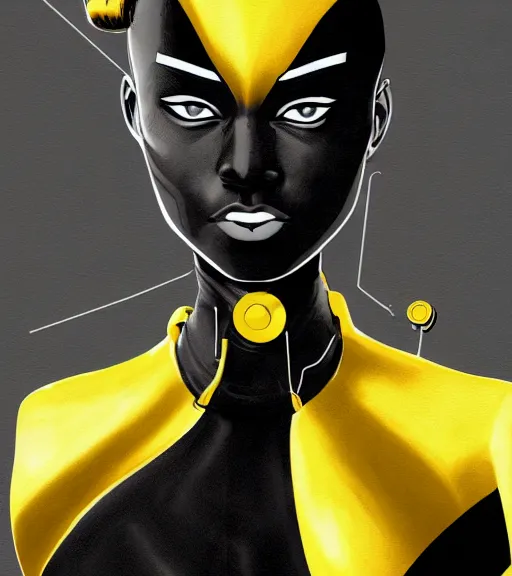 Prompt: a digital painting of a black female android with futuristic hair and yellow make-up, a comic book panel by Craig Thompson, behance contest winner, afrofuturism, marvel comics, official art, artstation hq