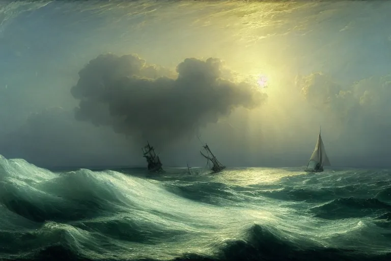 Prompt: a giant whirlpool in the sea by andreas achenbach and peder balke and martin johnson heade sharp digital painting. dreaming latent space. matte painting, concept art. artstation. digital render. hdr, high dynamic range, global illumination, realistic, 8 k