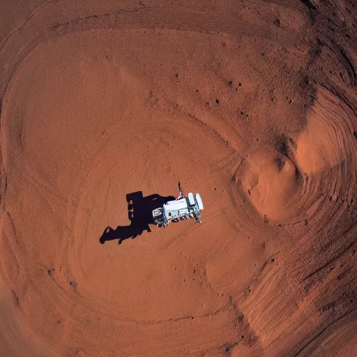 Image similar to An astronaut riding a cyborg pegasus with a large wingspan that's flying above a martian canyon at dusk, drone photography