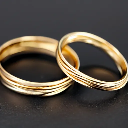 Prompt: gold wedding rings, thin, twist in the middle, white background