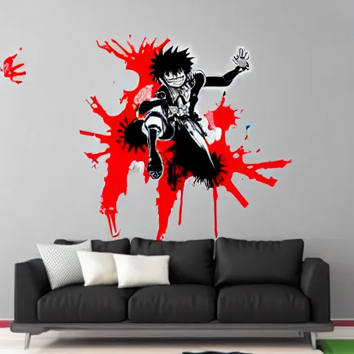 Image similar to die cut sticker, gatling attack by luffy, splatter paint