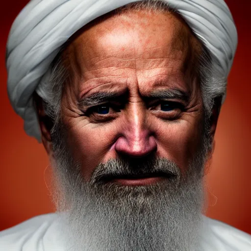 Image similar to 4 k portrait sony a 7 f 2. 8 of president joe biden as a muslim taliban leader surrounded by oil barrels