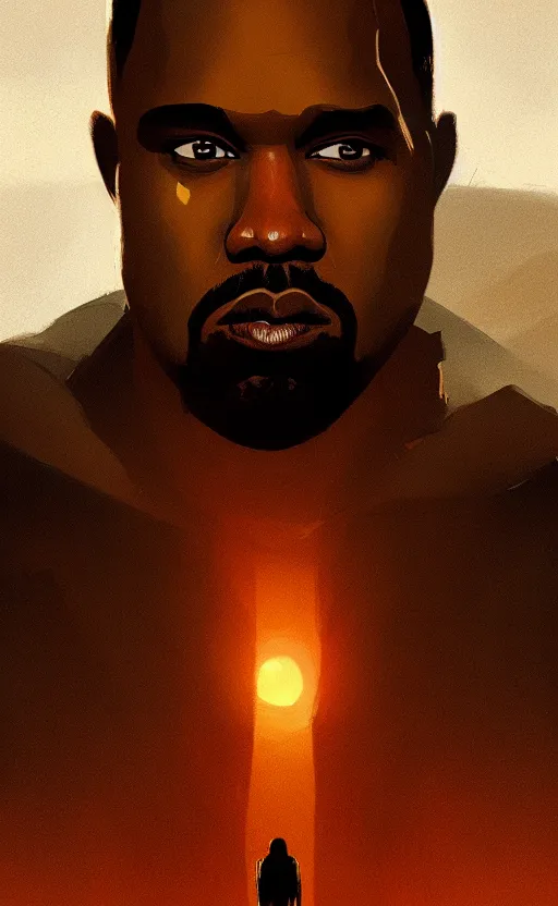 Image similar to Kayne West, long shadow, warm colors, by Greg Rutkowski, artstation