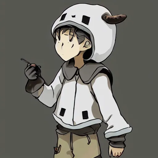 Image similar to boy wearing sheep suit, made in abyss art style