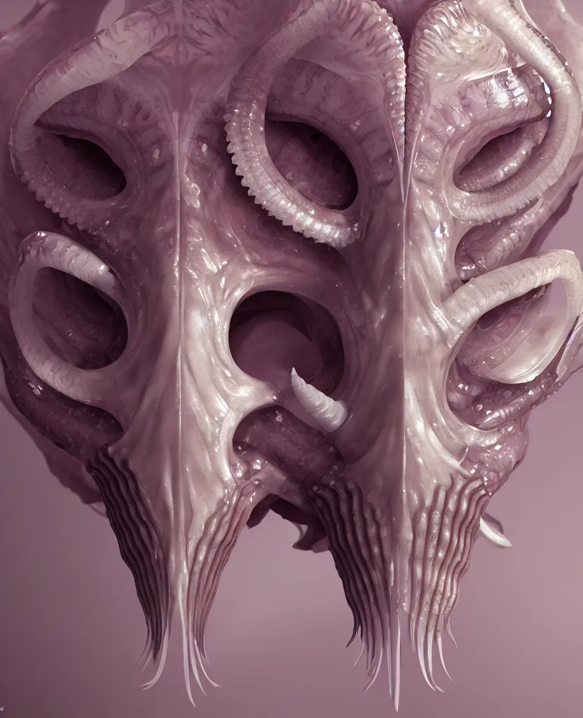 Image similar to goddess princess face close-up portrait ram skull. hard surface sculpting zbrush. jellyfish phoenix head, nautilus, orchid, skull, betta fish, bioluminiscent creatures, intricate artwork by Tooth Wu and wlop and beeple. octane render, trending on artstation, greg rutkowski very coherent symmetrical artwork. cinematic, hyper realism, high detail, octane render, 8k