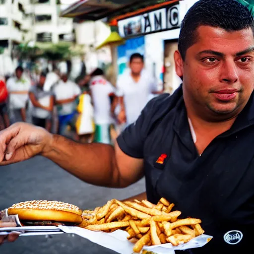 Image similar to close up portrait of a ronaldo nazario selling burgers in a rio de janeiro street, photograph, natural light, sharp, detailed face, magazine, press, photo, steve mccurry, david lazar, canon, nikon, focus