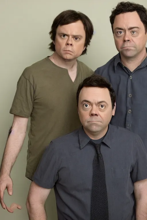 Prompt: portrait photo of dwight schrute and joe lo truglio