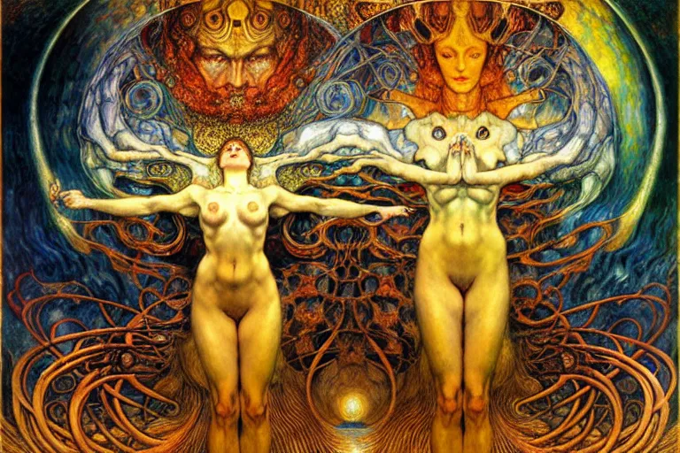 Image similar to Divine Chaos Engine by Karol Bak, Jean Delville, William Blake, Gustav Klimt, and Vincent Van Gogh, symbolist, visionary