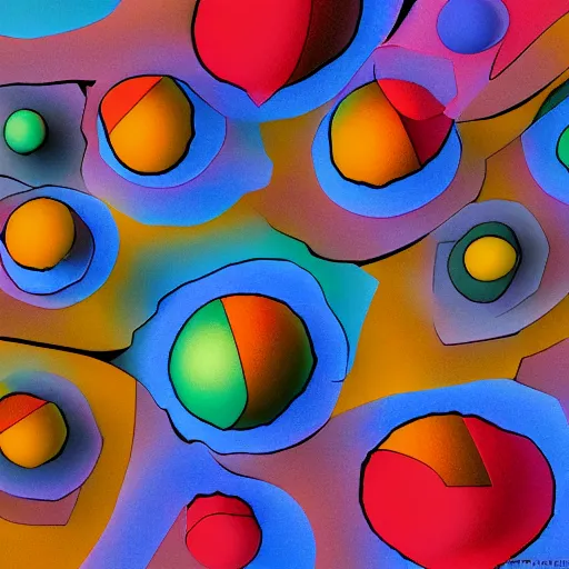 Image similar to colorful 3d spheres surrounded by ice cubes by Kandinsky