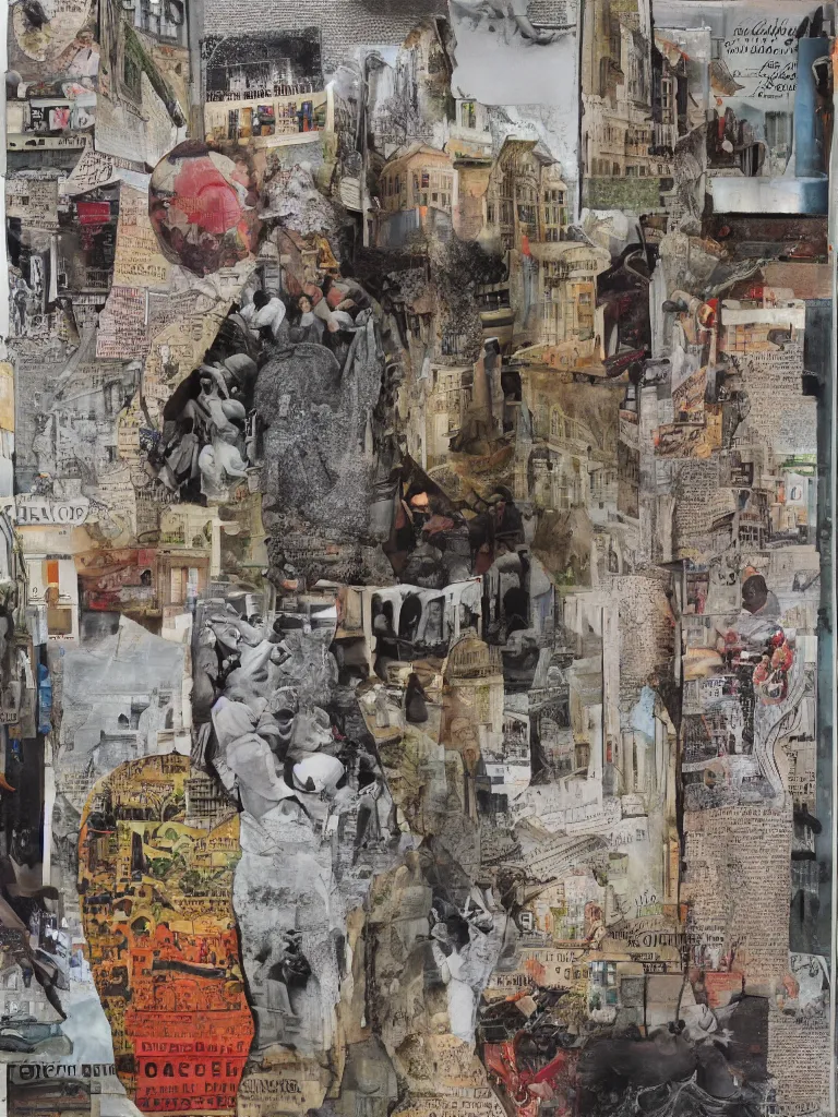 Image similar to mixed media collage depicting travelling through europe