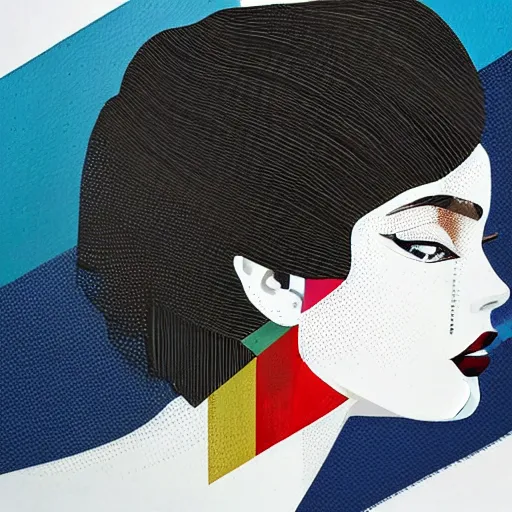 Image similar to beautiful elegant woman seen in profile, from the side, haloed by an explosion of microsoft excel chart lines and graphs by sandra chevrier, rik oostenbroek, simple contrasted color, white background