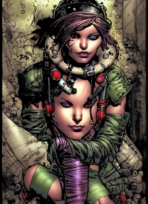 Image similar to a portrait of a pretty sewer punk young lady by david finch