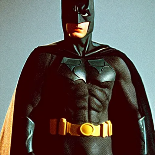 Prompt: young jeff goldblum as batman, muscular, no glasses, film still