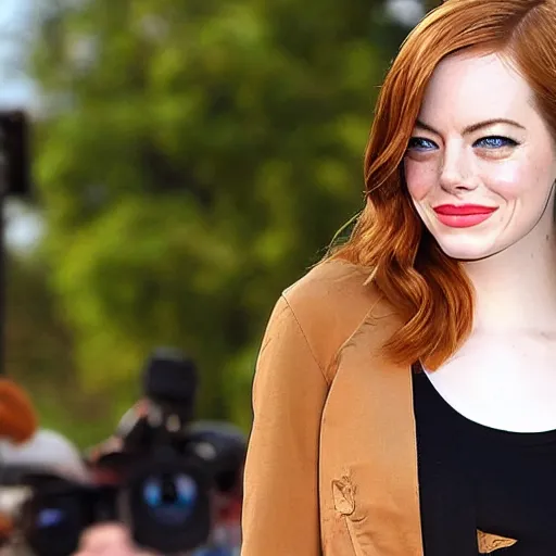 Image similar to emma stone is pregnant, standing in the park feeding ducks avacados