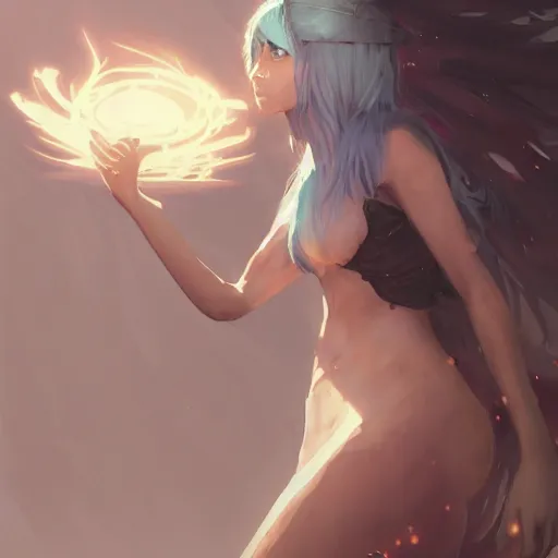 Image similar to crystal sorceress, art by krenzcushart, art by loundraw, makoto shinkai, kentaro miura, artgerm, wlop, artsyle of nier automata concept art, greg rutkowski