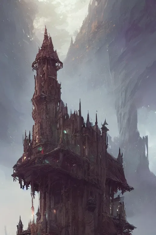 Prompt: a beautiful detailed fantasy magical wizard's tower, elegant, digital painting by greg rutkowski, craig mullins, syd mead, artgerm, artstation, sharp focus