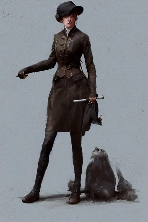 Image similar to hyper realistic photo of victorian hunter girl full body, cinematic, artstation, cgsociety, greg rutkowski, brom