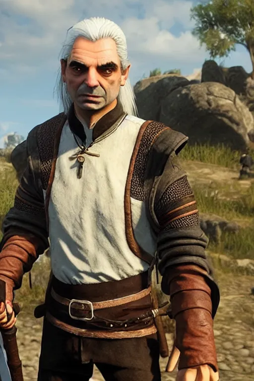 Prompt: Mr bean as Geralt of rivia