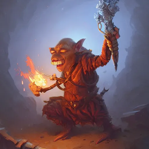 Prompt: a goblin pyromancer, by justin gerard and greg rutkowski, digital art, realistic painting, fantasy, very detailed, character design, trending on artstation